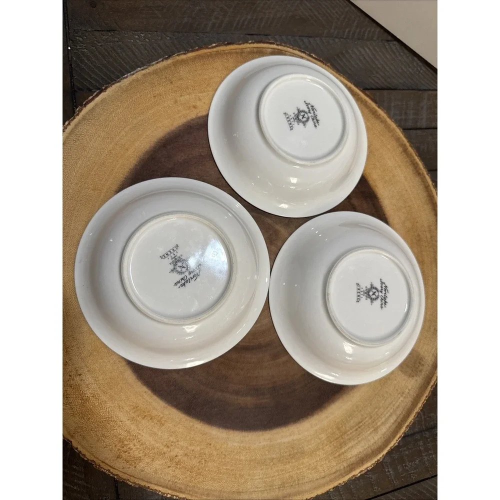 Noritake Irene 7571 Fruit Dessert Bowls Set 3 Ivory China Japan Floral Silver